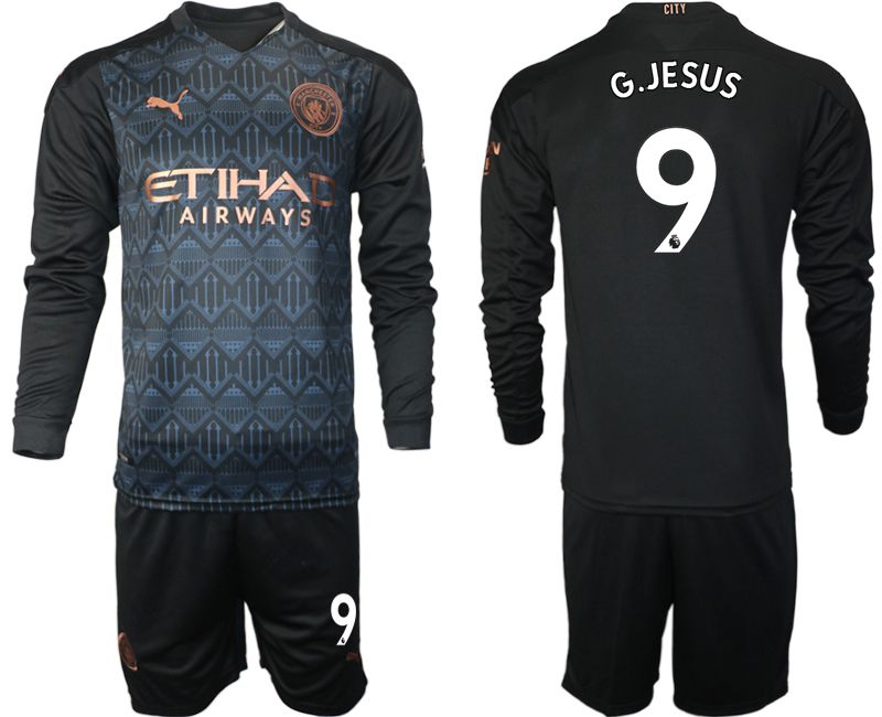 Men 2020-2021 club Manchester city home long sleeve #9 black Soccer Jerseys->manchester city jersey->Soccer Club Jersey